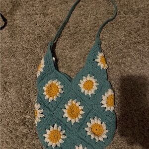 Princess Polly Teal and Yellow Crochet Shoulder Bag
